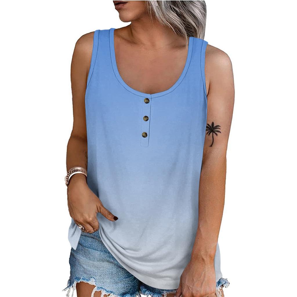 Damen Sommer T-Shirt mit Rundhalsausschnitt und Print, ärmellos, lässig, Bluse