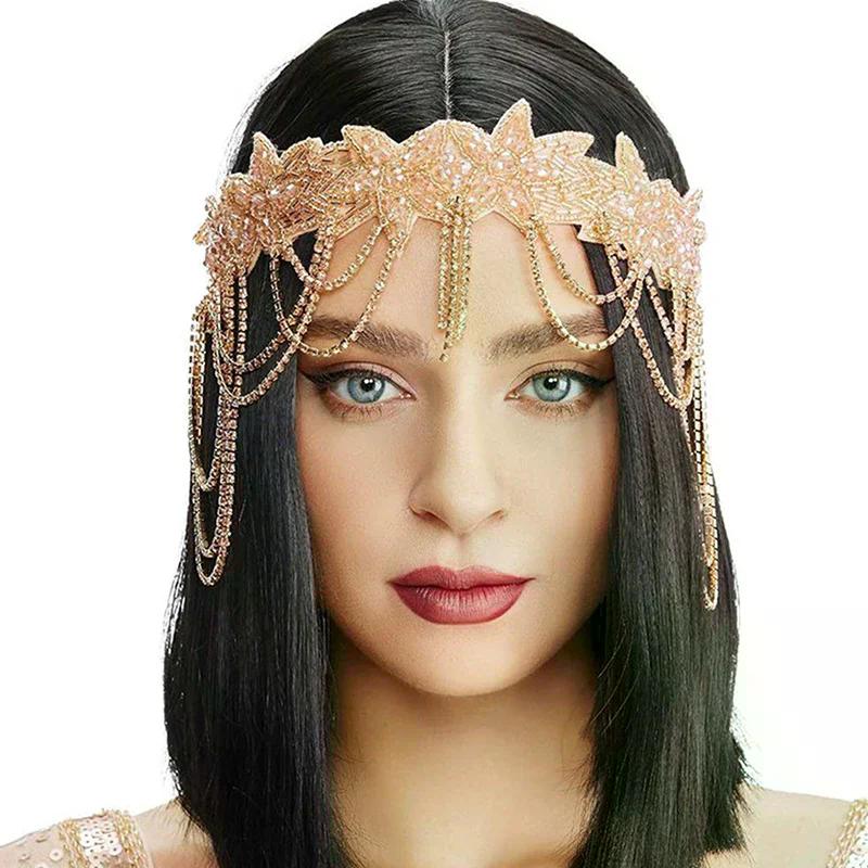 1Pcs Stylish And Unique Headbands Headgear Prom Hair Accessories Rhinestone Fringed Adjustable Elastic Headpiece