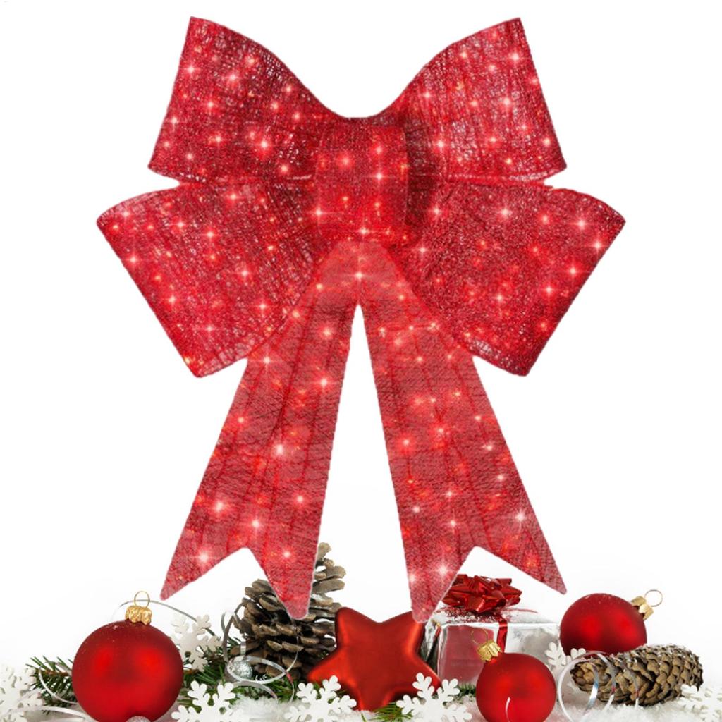 Christmas Wreath Bow 23.6in Lighted Garland Christmas Decorations Wreath Red Bows For New Year Fireplace Table Centerpiece decor