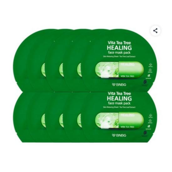 BNBG Vita Tea Tree Healing Face Mask Soothing Repair Charcoal Sheet Mask 30ml x 10 Sheets