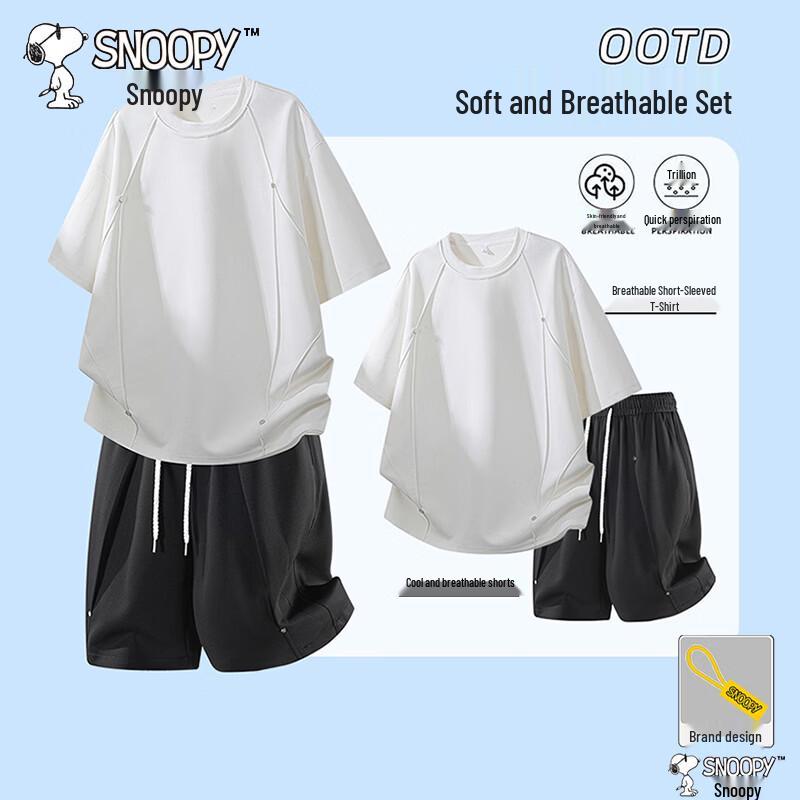 Snoopy Men s Summer Casual Short Sleeve Shorts Set XL