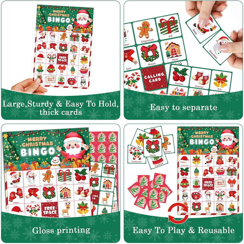 34 Christmas Themed Bingo Cards For 24 People Group Games Party Supplies Family Gathering Interactive Paper Game