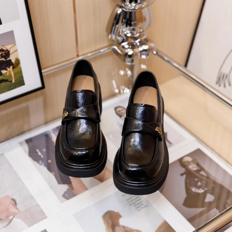Women's 2025 British Style Loafers - Versatile Thick Sole Slip-on Leather Shoes for Spring & Autumn
