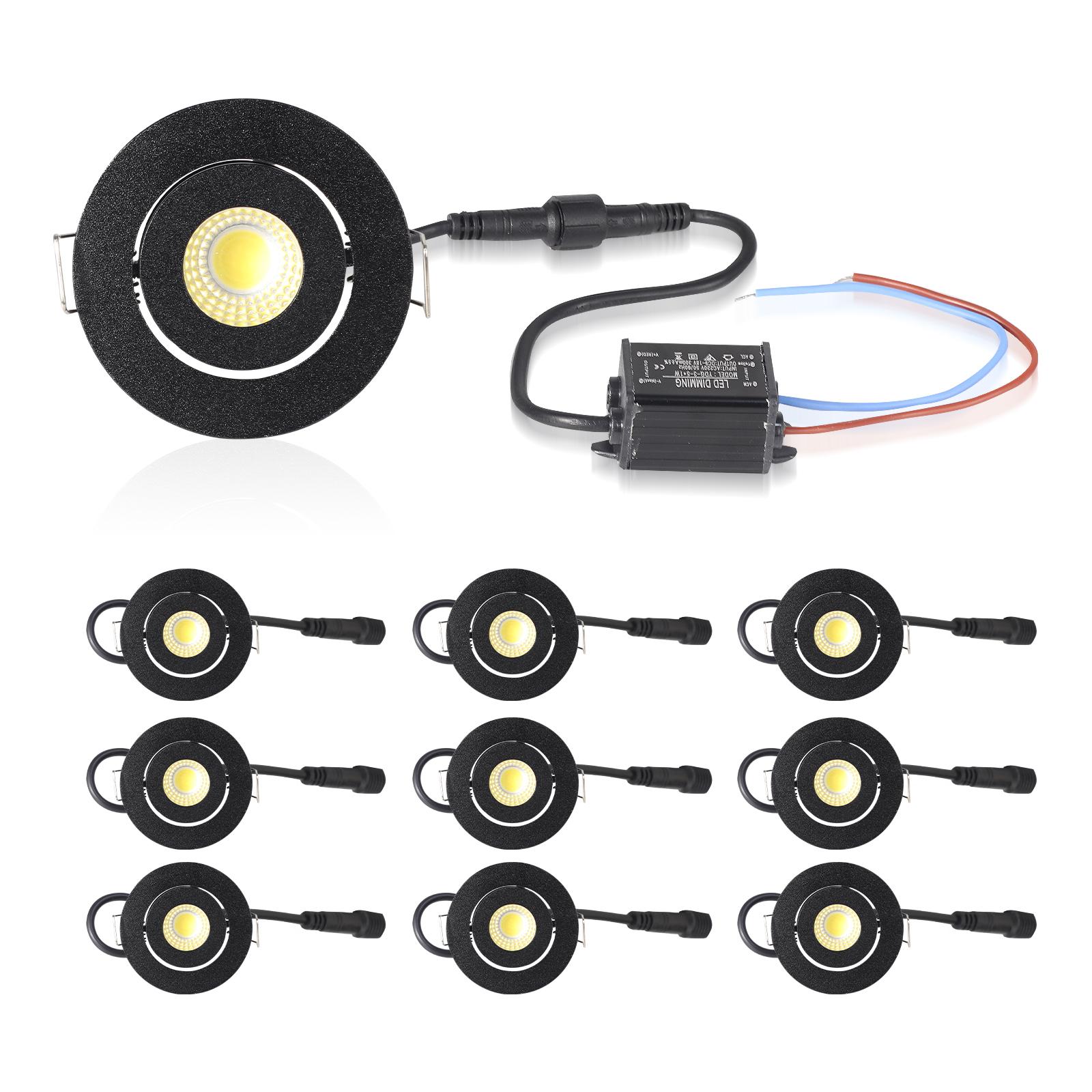 

10pcs 3W IP65 Recessed Light Mini Led Downlight Water Proof Dimmable Spotlight Room Decor 52mm Built Ceiling Spot Circular Lamp 3000K&3W AC90-260V чорний