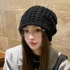 Ins Knitted Hollow Stack Hat Women's Autumn and Winter New Versatile Sweet Cold Hat Elegant Temperament Bag Head Hat