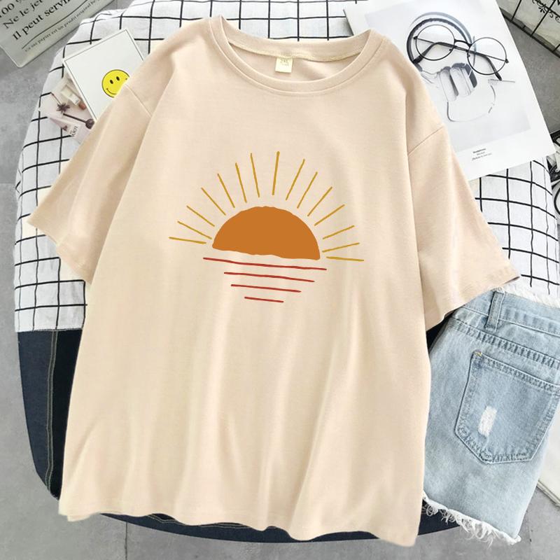 Sunset On The Coastline Printed Women T-Shirts Street Cotton Kawaii Short Sleeve Fashion Oversized Tops Loose Sports T Shirt