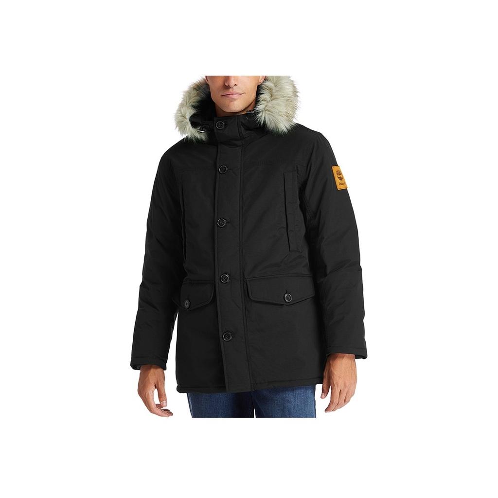 Timberland Mid-Length Warm Fur-Lined Hooded Cotton Jacket Men Outerwear Black A2ETY-001