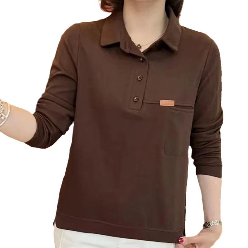 Women's Lapel Sweatshirt: Loose, Belly-Covering, Long-Sleeved Top for Mid-Aged Mothers, Perfect for Spring and Autumn Casual Wear.