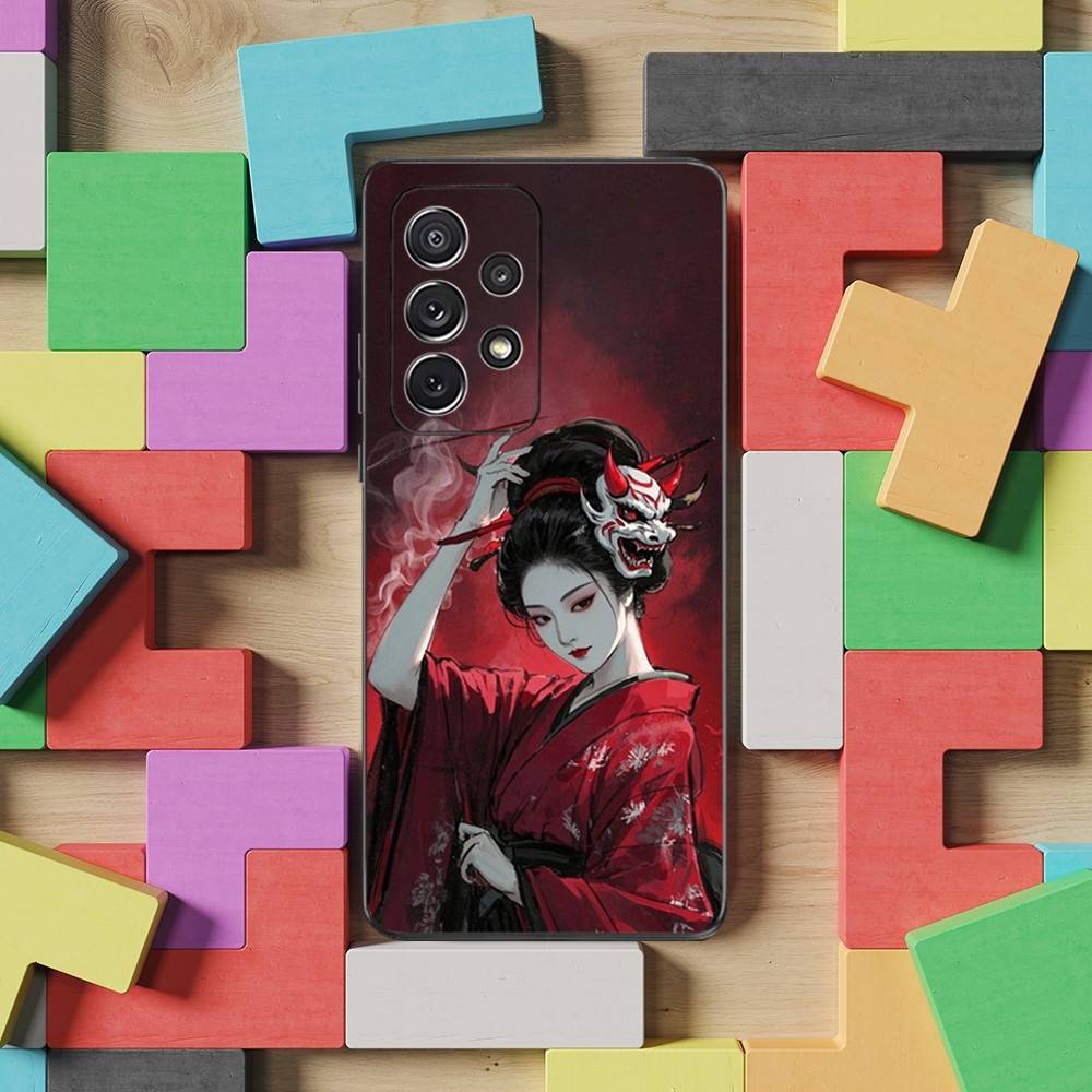 Geisha Woman Japanese Case For Samsung S10,Plus,S9,Ultra,S24,S21,S20,S23,FE,S22,S25,Lite,Soft Silicone Black