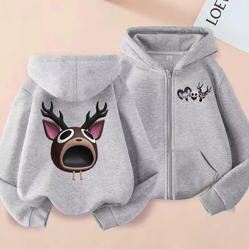 Fashionable Autumn Winter Long Sleeved Cartoon Animal Printed Hoodie Comfortable Warm Pullover Sports Casual Children's Zipper Hoodie