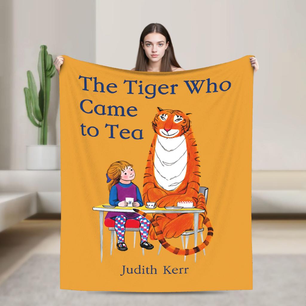 The Tiger Who Came to Tea Blankets Velvet Print Cartoon Book Breathable Thin Throw Blankets for Office