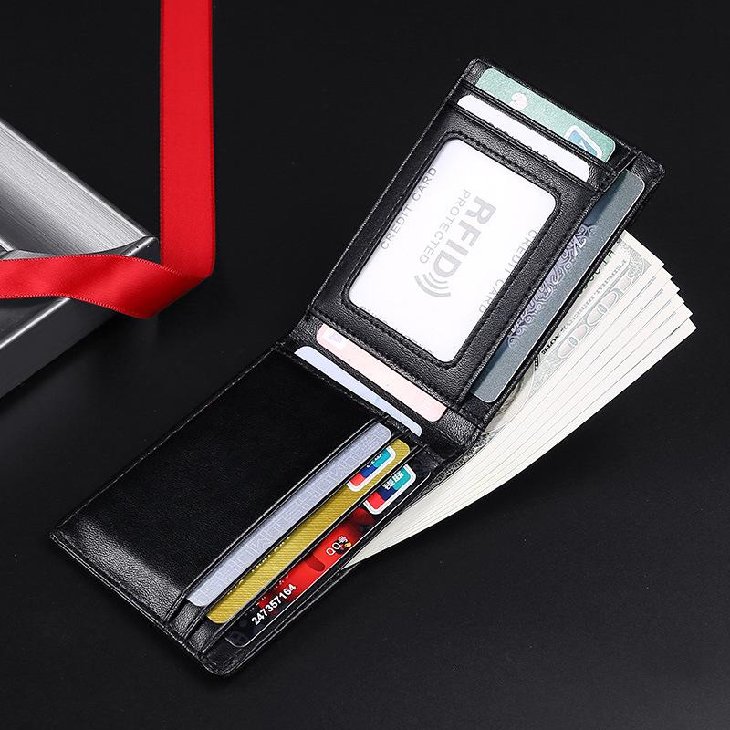 2025 Men's Genuine Leather Mini Wallet RFID Blocking Credit Card Holder Slim Portable Design with Multi-Card Slots Small Dollar Purse