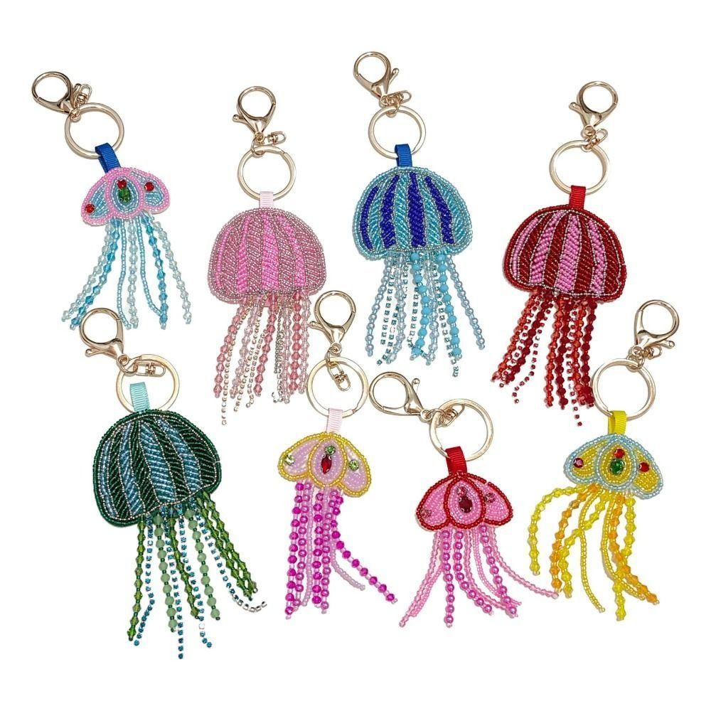 Handmade Jellyfish Patch Keychain Rhinestone Beads Bag Charm Handmade Keychain Holiday Gift