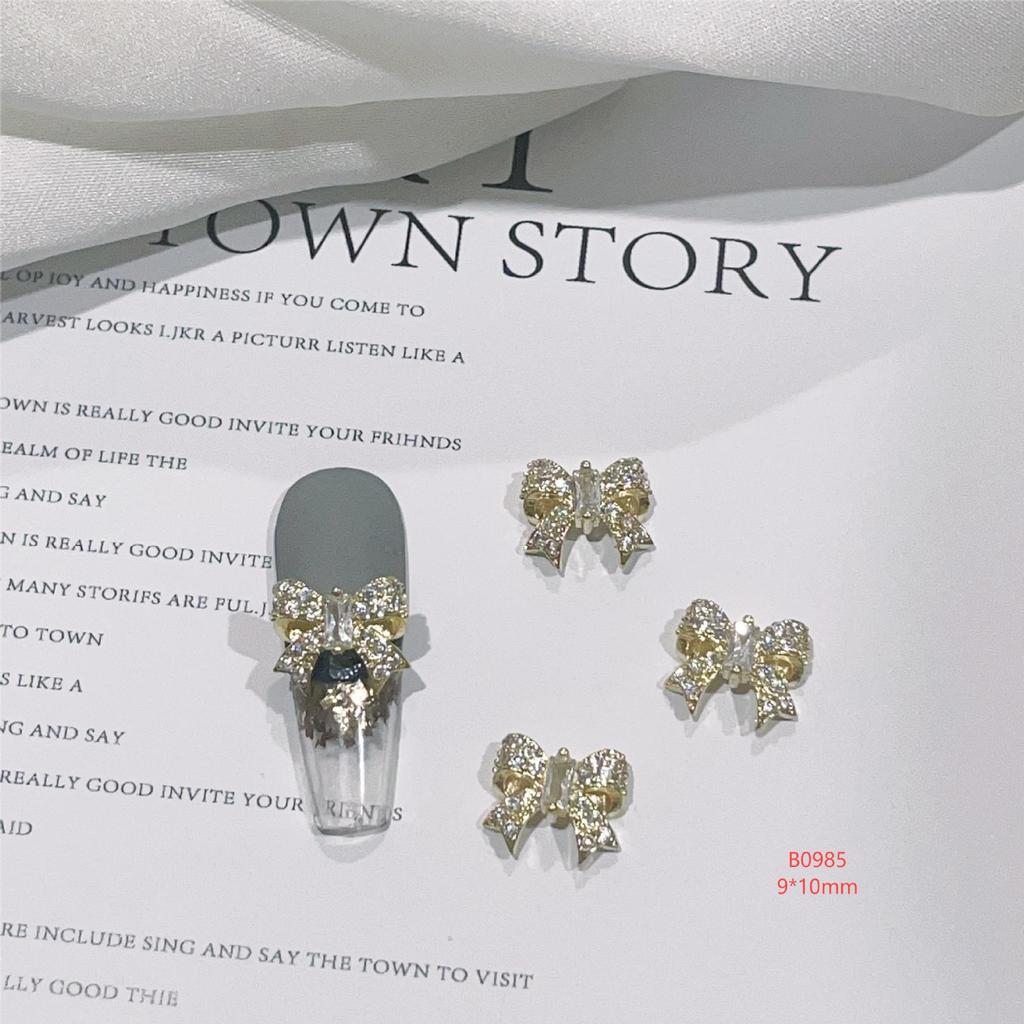 LZ Gold-Plated Bow Nail Patch: DIY Zircon Light Luxury Nail Jewelry