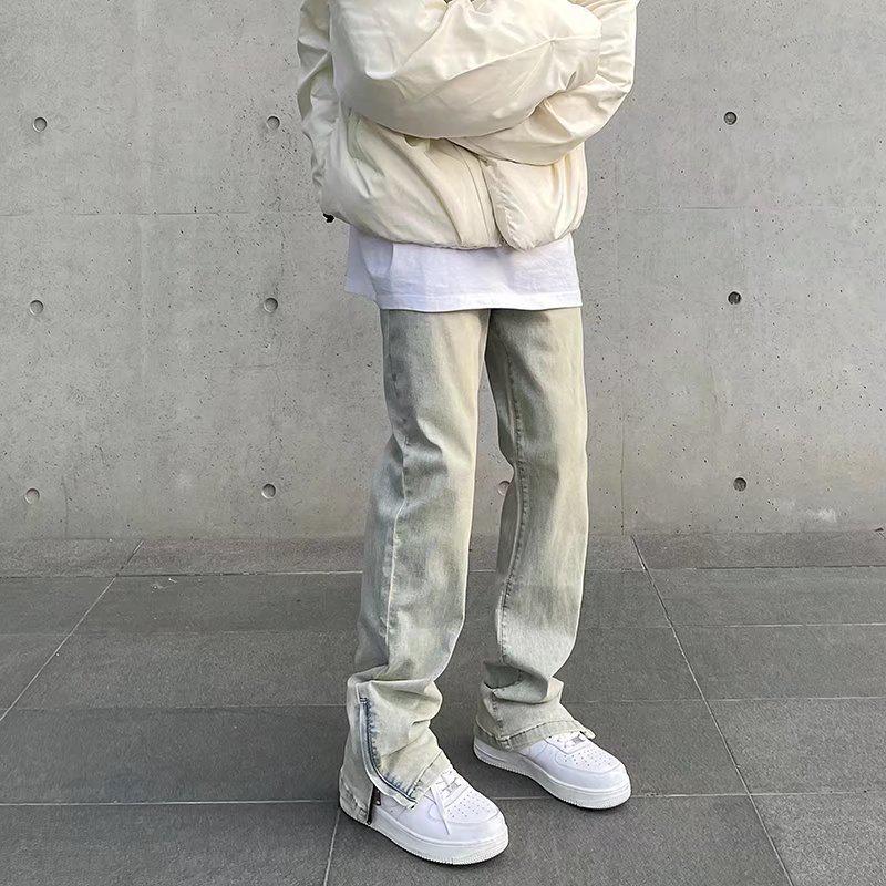 

Мужские ретро желтые потертые вареные джинсы клеш XXXL