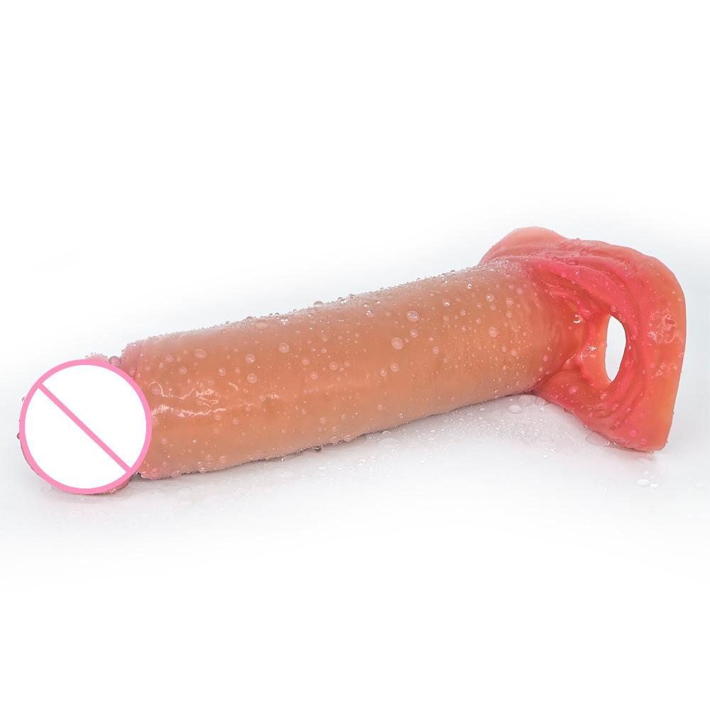 Wear Liquid Silicone Exotic Condom Simulation Penis Hollow No. plus-Sized Green Tendon Vein Turtle Head Painted Red Penis Ring