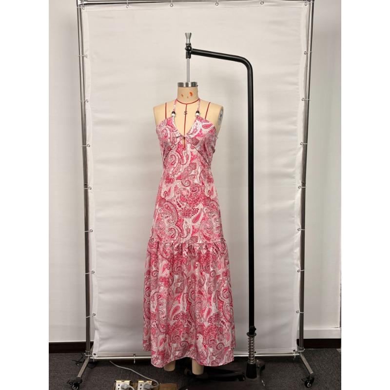 Abito Lungo da Donna con Stampa Paisley, Scollo all'Americana, Senza Maniche, Schiena Scoperta, Estivo