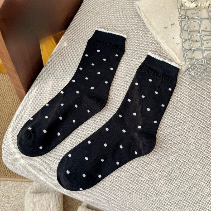 Women's Mid-calf Socks, Cartoon and Sweet Embroidered Puppy, Bow, Polka Dot, School-style Cotton Socks, Trendy Women