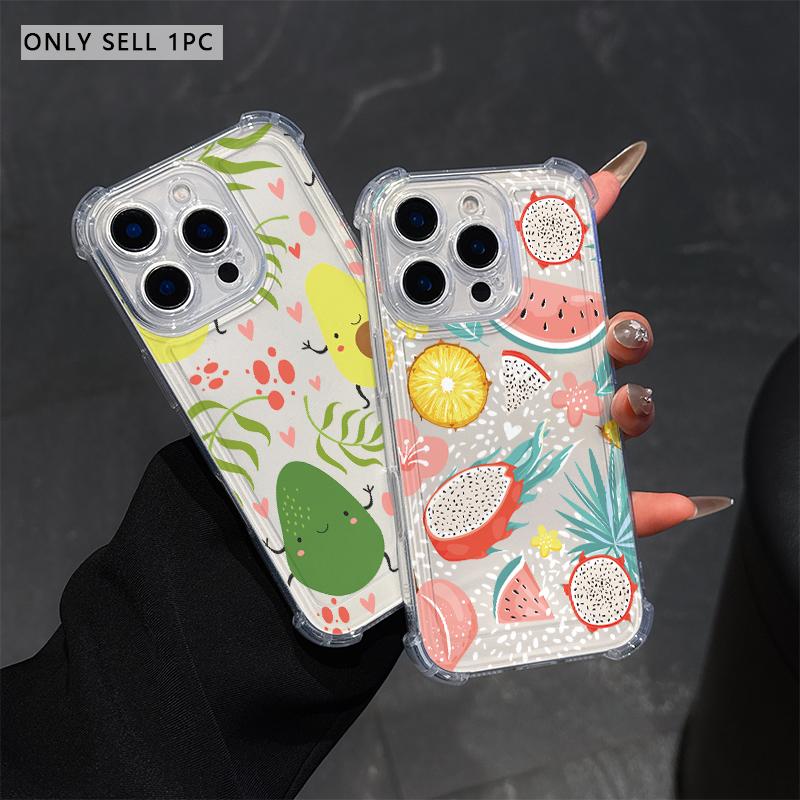 Cartoon Cute Avocado Phone Case For IPhone 17 Pro Max 16 17 15 7 14 13 Plus 12 Mini 11 XR 16E Air Cases Transparent Soft Covers