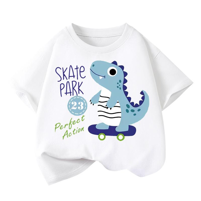 1pcs Kids 100 Cotton Tee Summer Cartoon Fashion Tshirt Student Shortsleeveds Dinosaur Print Tops Children Round Neck Tshirts