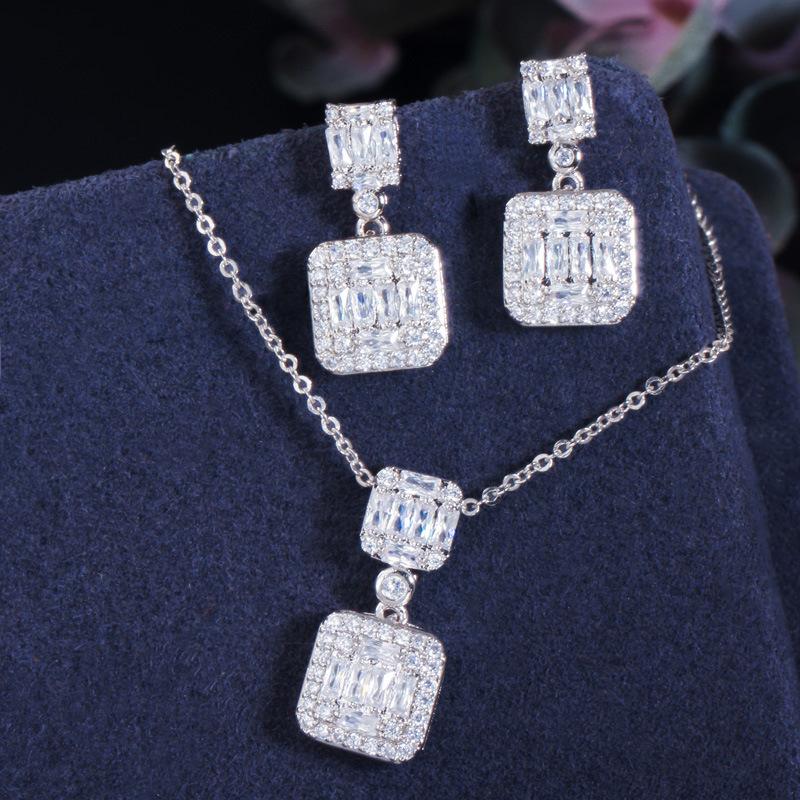 Needle Stud Earrings Slightly Inlaid Zircon Pendant Necklace Set Temperament Jewelry