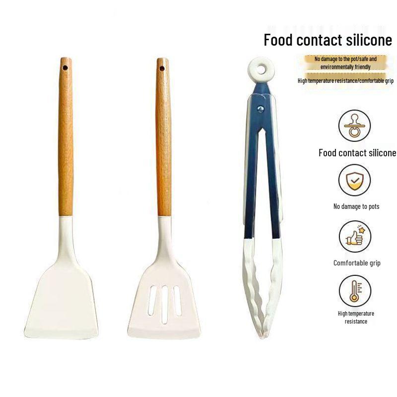Silicone Spatula & Ladle Set with Wooden Handle for Home and Baby Food Preparation - High Quality, Stylish Design