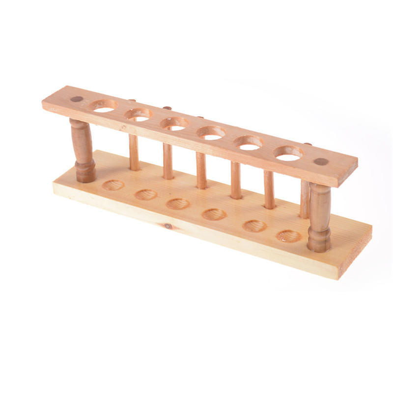 6 Holes Lab Wooden Test Tube Storage Holder Bracket Rack With Stand Sticks