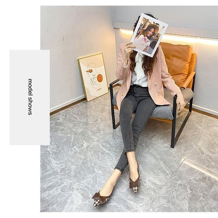 Single shoes women's pointed head flat bottom new thousand bird grid bow temperament lady shoes versatile soft sole ladyshoes