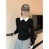 Premium Olo Lapel Knitted Sweater Women's Autumn and Winter New Contrasting Colors Small Man Front Shoulder with Bottoming Shirt Top