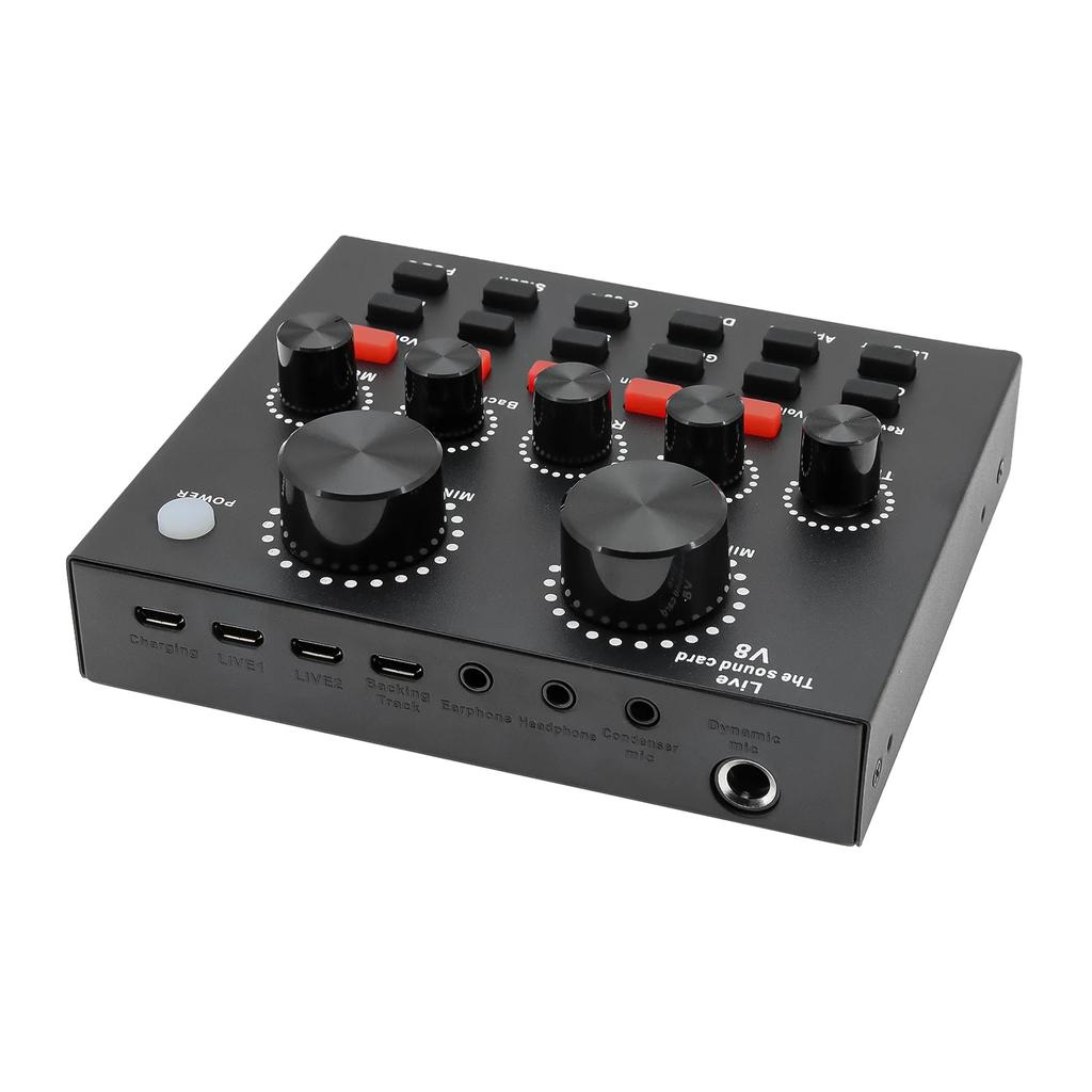 V8 Audio Sound Card USB Plug DJ Equipment Sound Cards Audio Mixer For Phone Computer PC Webcast Live External Karaoke Recording