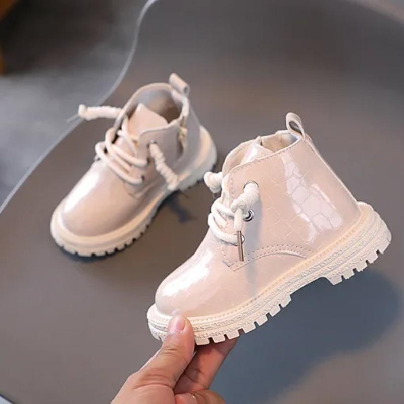 Children Lace-up Booties Girls Crocodile Solid Color Round Toe Boots Women Non-slip Soft Sole and Platform Comfortable Kid Shoes