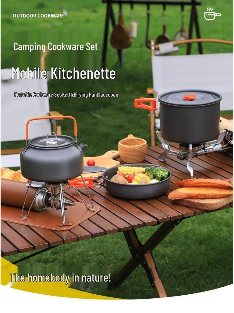 Outdoor Aluminum Portable Cookware Set DS-512: Multi-Person Kettle & Non-Stick Pan for Picnics
