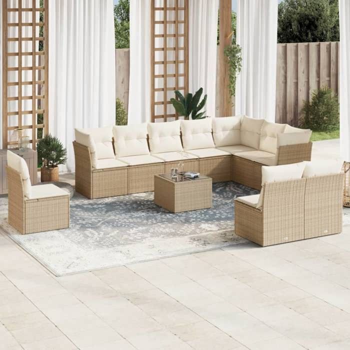 VidaXL Salon de jardin 11 pcs avec coussins beige résine tressée 3249647