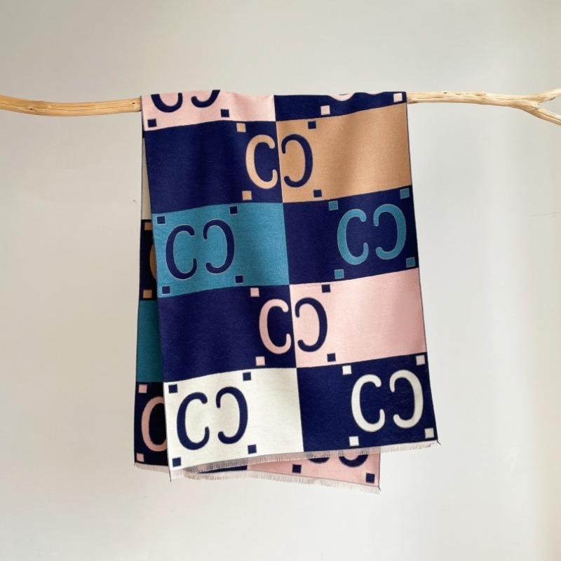 Autumn and winter double-sided contrasting letters C imitation cashmere scarf women's thickened shawl color matching versatile warm scarf
