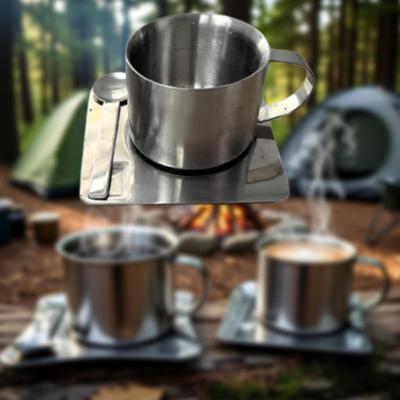Stainless Steel Coffee Cup Double Wall Mug Shatterproof Reusable Water with Plate and