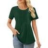Womens T Shirts Short Sleeve Pleated  Casual Round Neck Summer Tops Blouses