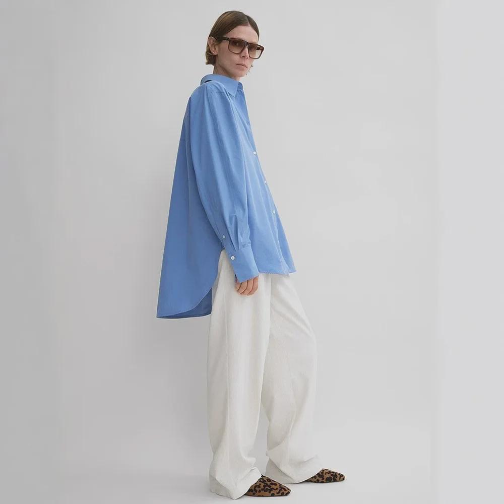 Siyuan 25 Early Spring Light Luxury High-Count Cotton Solid Color Long-Sleeve Silhouette Shirt for Women