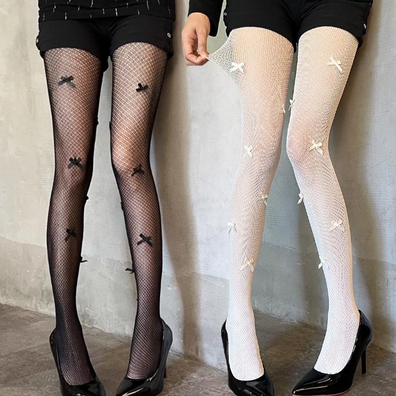 3D Bow Mesh Stockings Gothic Hollow Out Pantyhose Sexy Ins Tide Lace Tights