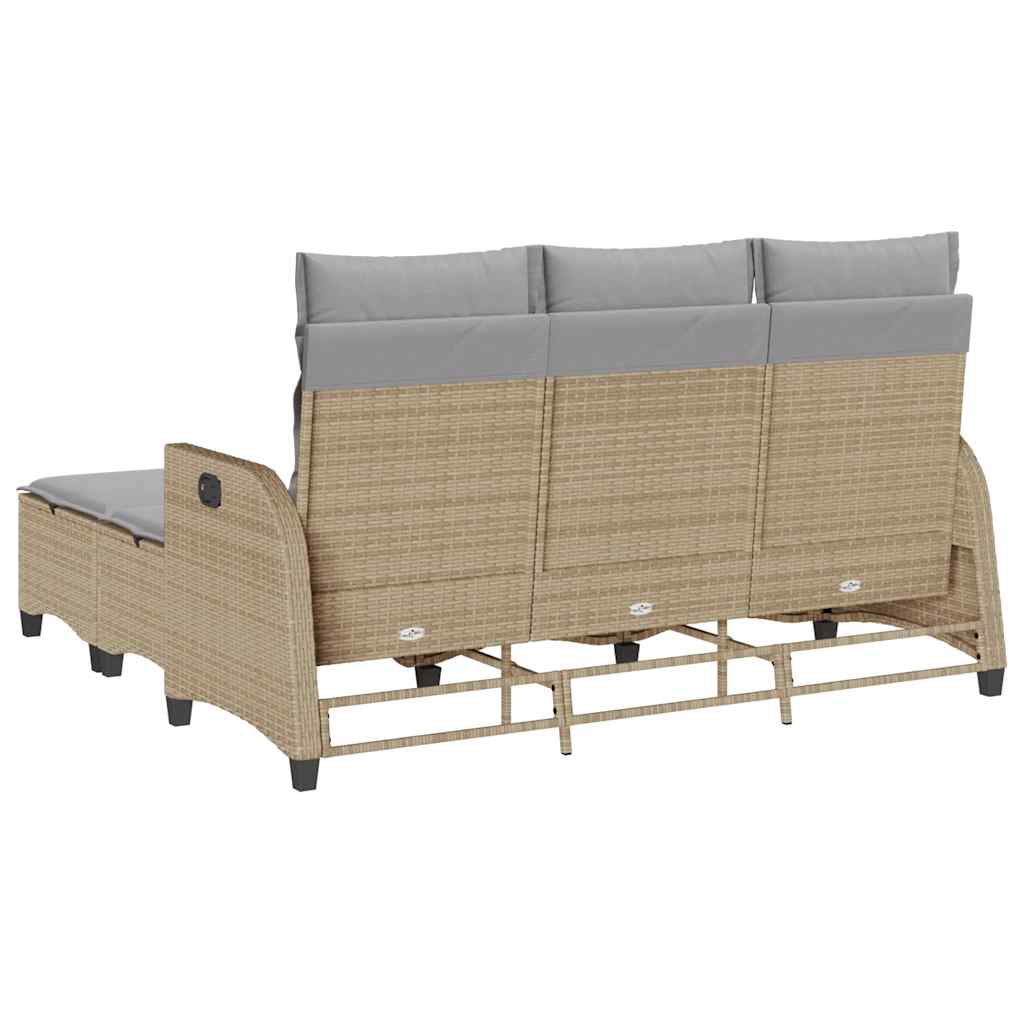 3 Piece Garden Sofa Set with Cushions L Shaped Beige Poly Rattan