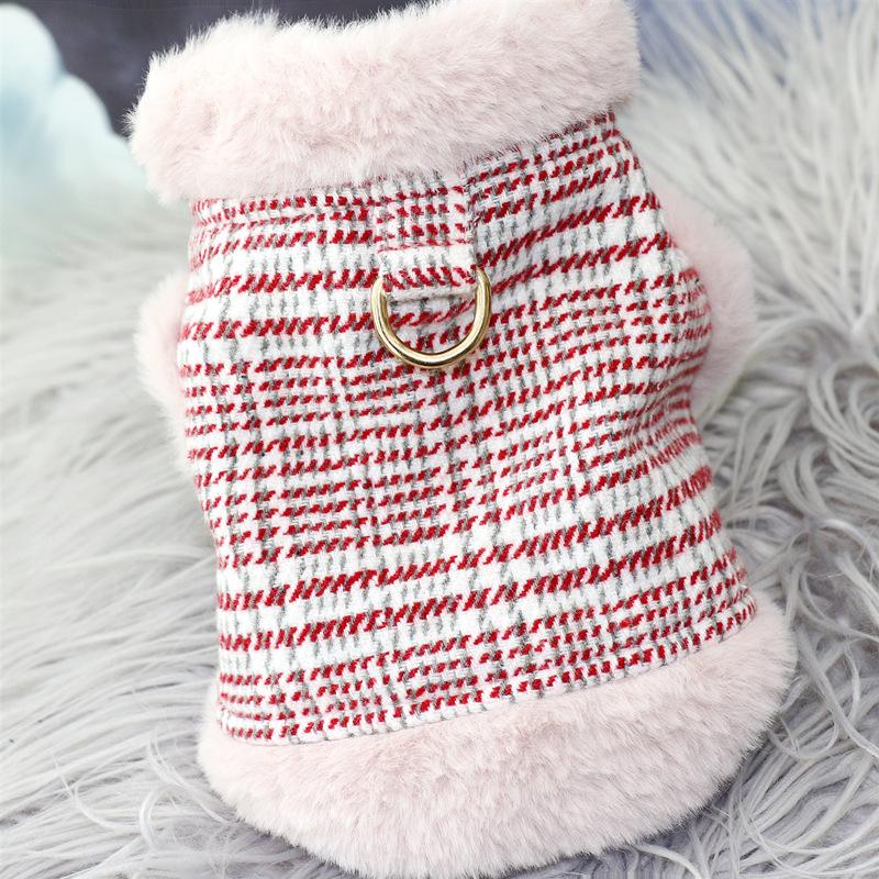 Pet Traction Vest Dog Plaid Autumn and Winter Coat Teddy Yorkshire Small Dog Cat Coat Puppy Clothes Dogs Vest