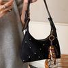 Rivets Faux Suede Women's Hobos Shoulder Bags Metal Decorati Ladies Crossbody Bag Casual Solid Color Female Underarm Bag