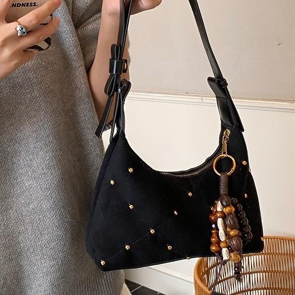 Rivets Faux Suede Women's Hobos Shoulder Bags Metal Decorati Ladies Crossbody Bag Casual Solid Color Female Underarm Bag