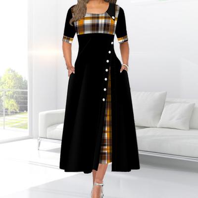Halki damskie Plus Size Patchworkowa letnia sukienka z nadrukiem w kratę Poliester Panie Piękne kobiety Sukienka do podróży