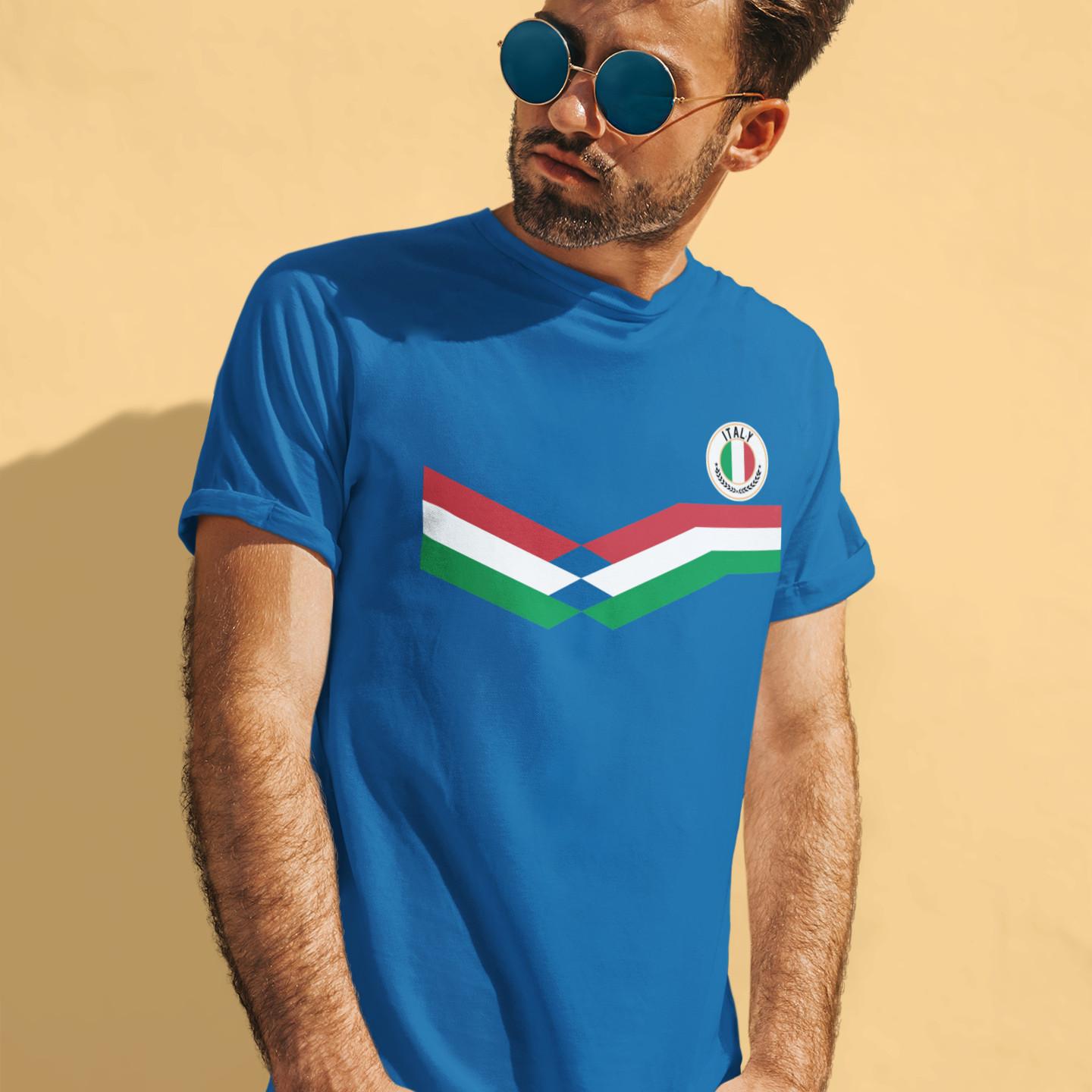 Мужская Ретро Полосатая Футбольная Футболка ITALY Патриотическая Итальянская Italia Хлопок S разноцветный