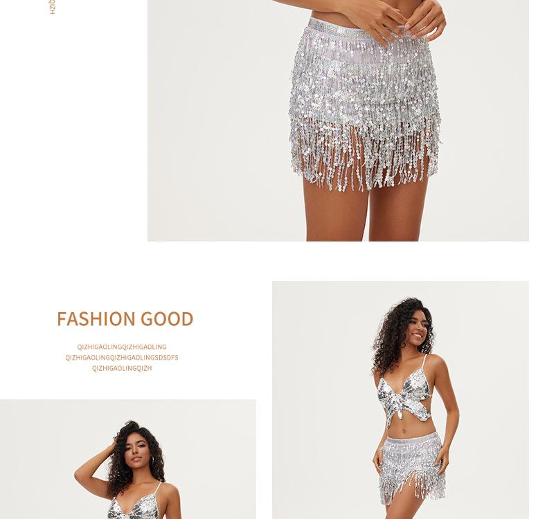 Bohemian Sequin Hip Scarf: Four-layer Tassel Waist Chain Belly Dance Costume for Women. Perfect for Halloween Performances.