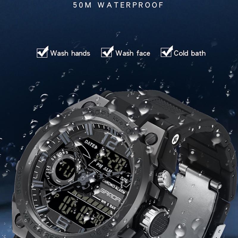 SANDA Casual Waterproof Electronic Watch LED Luminous Display Gel Strap Temperament Electronic Watch