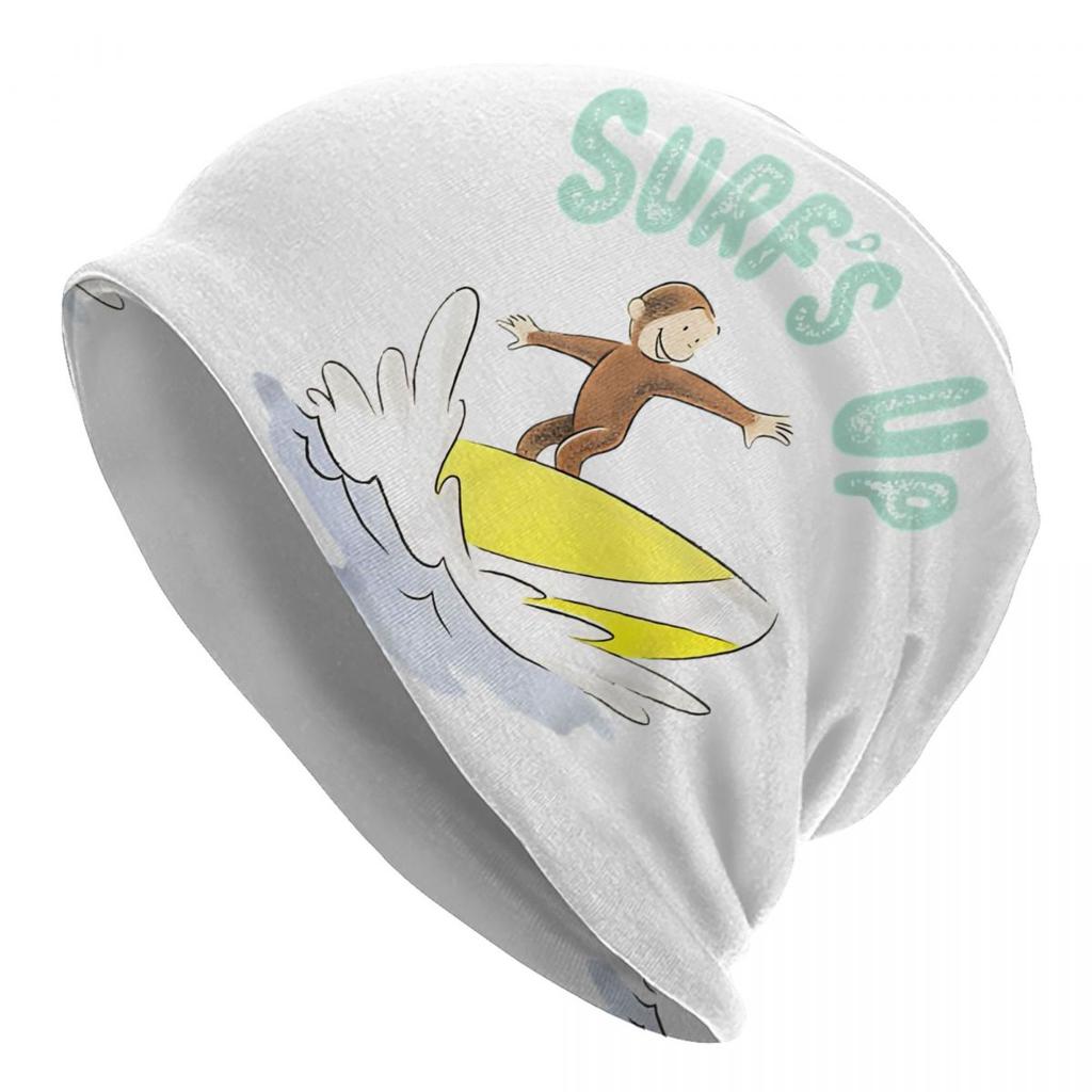 Funny Curious George And Banana Bonnet Hat Cool Outdoor Cartoon Monkey Skullies Beanies Hats Unisexs Womens Warm Dualuse Caps