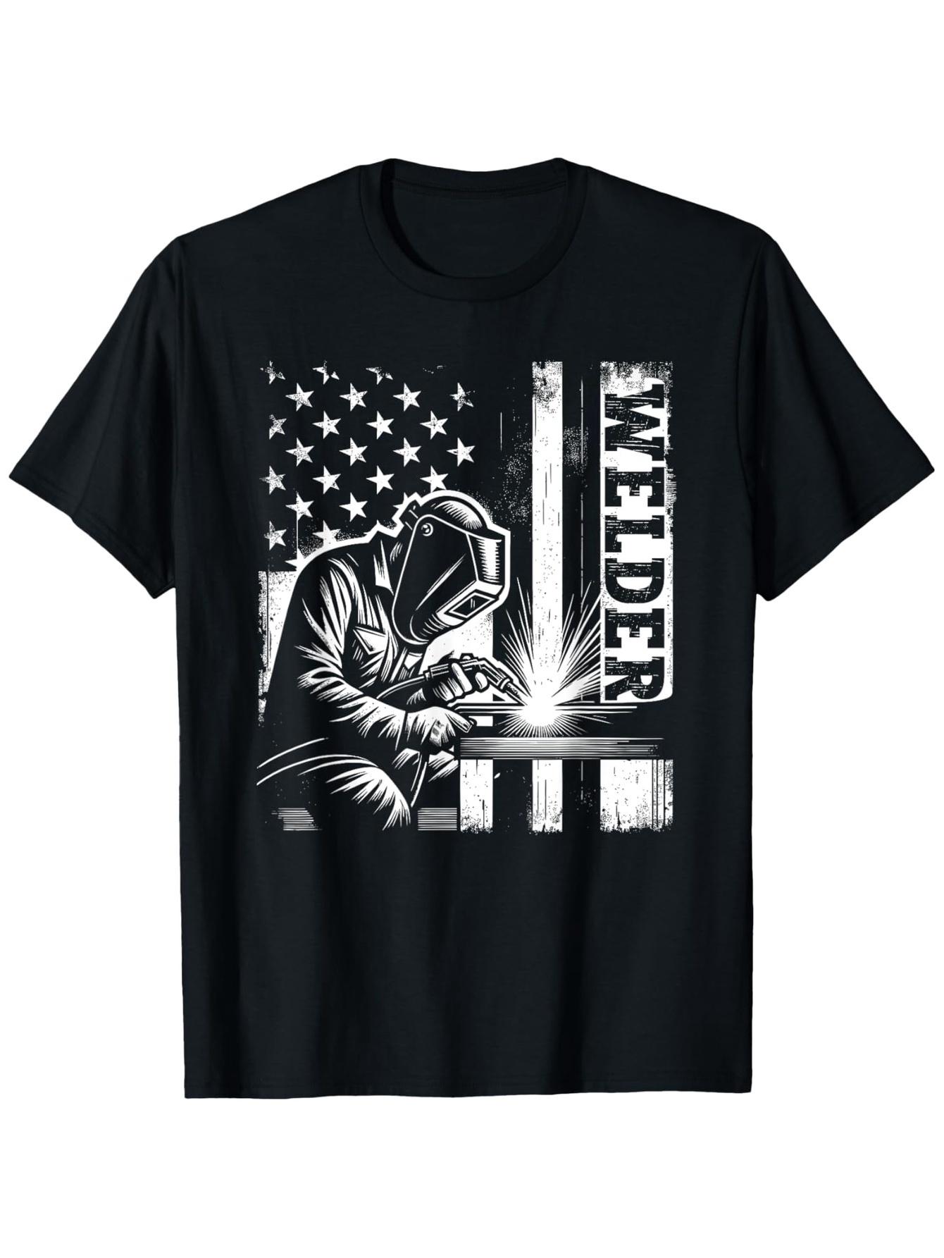Mens Welding American Flag Welder Design 100 cotton summer Oneck short sleeve Oneck printed Tshirt S