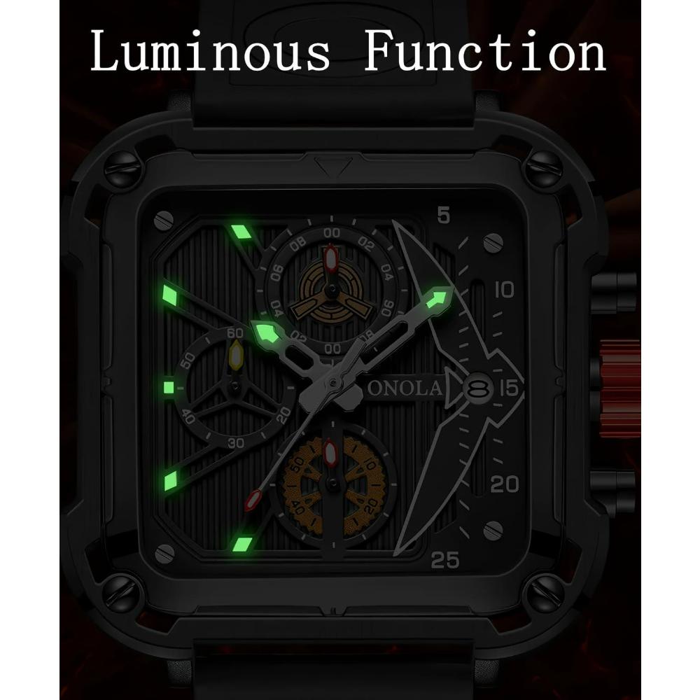 ONOLA Multifunctional Luxury Fashion Quartz Wristwatches for Men Silicone Strap Waterproof Luminous Chronograph Reloj Hombre