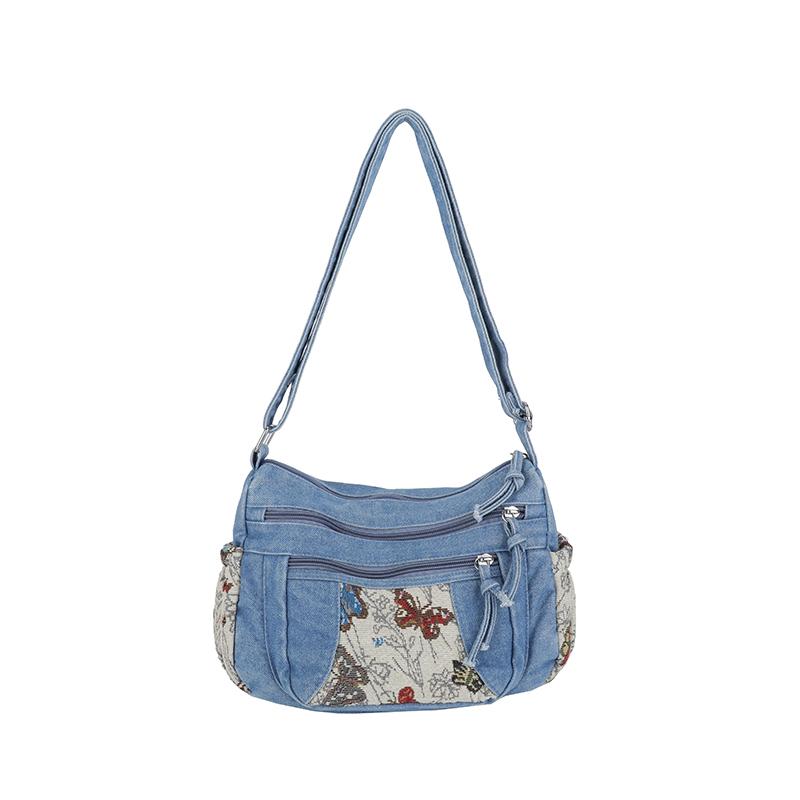 

Women s Denim Crossbody Bag Large Capacity Multi-Pocket Fashi Print Lightweight Casual Shoulder Bag Elegant Handbag for Travel небо синє кольору